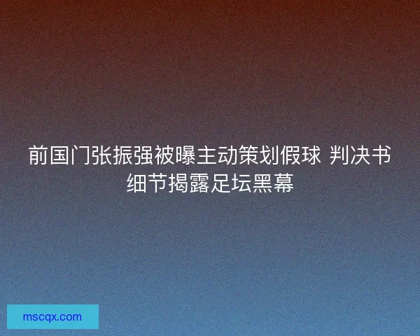 前国门张振强被曝主动策划假球 判决书细节揭露足坛黑幕