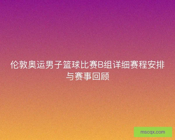 伦敦奥运男子篮球比赛B组详细赛程安排与赛事回顾