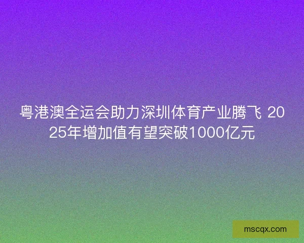 粤港澳全运会助力深圳体育产业腾飞 2025年增加值有望突破1000亿元